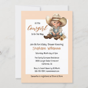 Invitation Baby shower brun rose de cowgirl occidentale