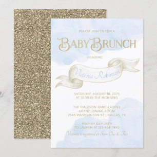 Invitation Baby Shower Brunch Baby Blue Gold Boy