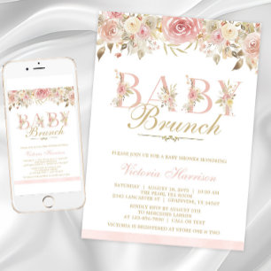 Invitation Baby-shower brunch 'Fleurs roses tendres'