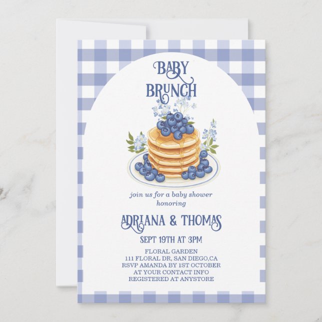 Invitation Baby Shower Brunch pour Bébé Crêpes aux Myrtilles (Devant)