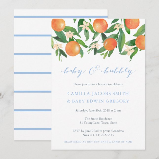 Invitation Baby shower Brunch pour garçon; bébé et bulle (Devant / Derrière)