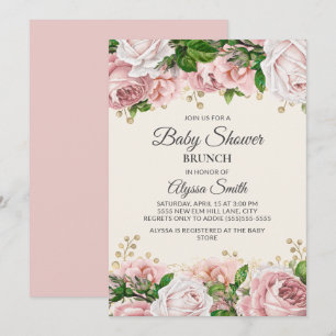 Invitation Baby Shower Brunch Rose Pâle et Or