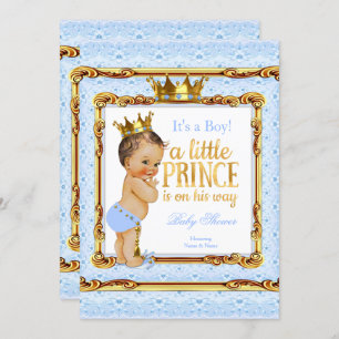 Invitation Baby shower Brunette en or bleu clair