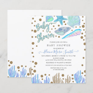 Invitation Baby Shower Budget Blue Coquillages Pla