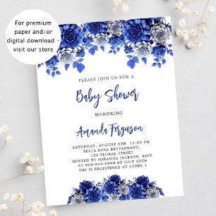 Invitation baby shower budget fleurs bleues royale