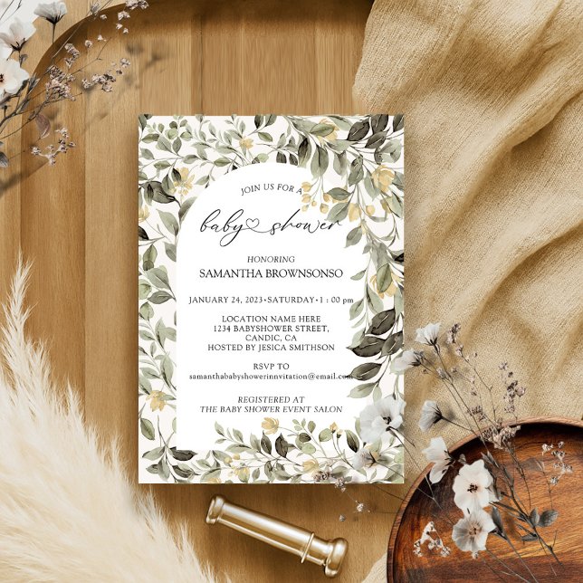Invitation Baby Shower Budget Floral de Verdure (Créateur téléchargé)