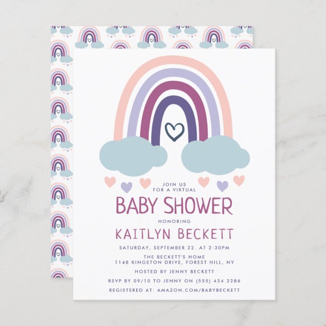Invitation Baby shower Budget Little Rainbow (Devant / Derrière)