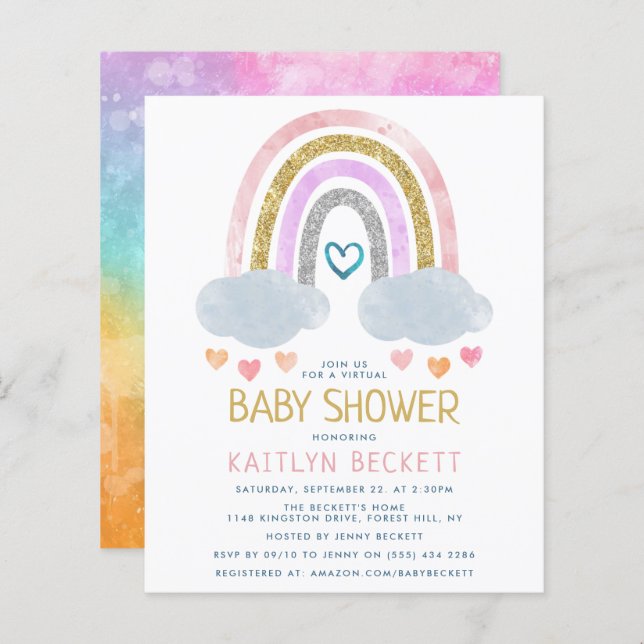 Invitation Baby shower Budget Little Rainbow (Devant / Derrière)