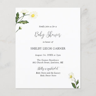 Invitation Baby shower budgétaire floral White Dai