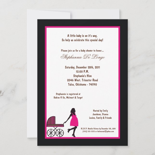 Invitation baby shower Buggie noir 5x7 (Devant)
