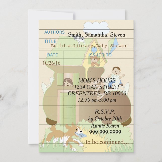 Invitation baby shower "Build-a-Library" Bleu (Devant)
