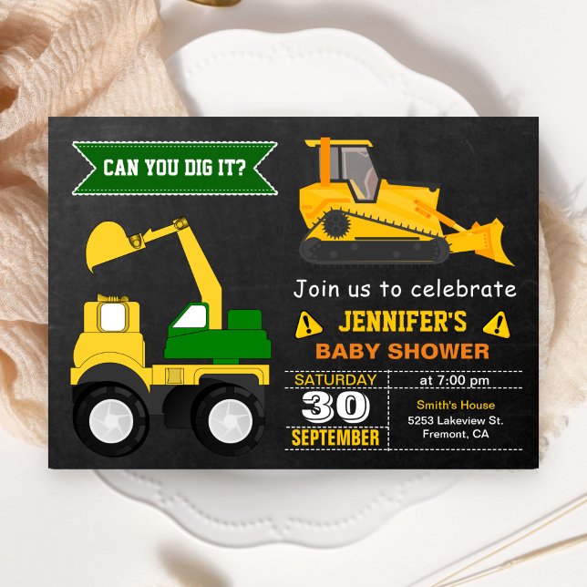 Invitation Baby Shower Bulldozer Construction (Créateur téléchargé)