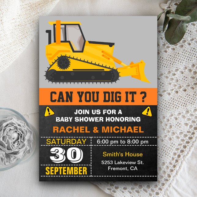 Invitation Baby Shower Bulldozer Construction (Créateur téléchargé)