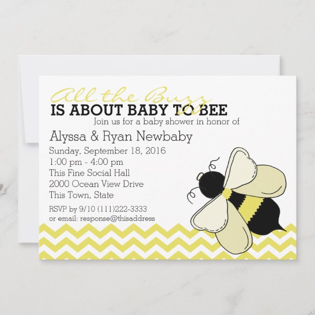 Invitation Baby shower Bumble Bee Buzz (Devant)