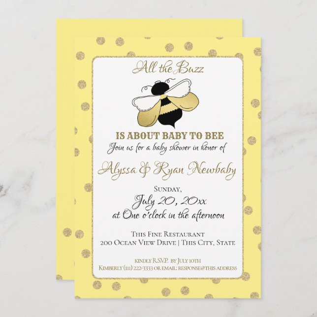 Invitation Baby shower Bumble Bee Buzz (Devant / Derrière)
