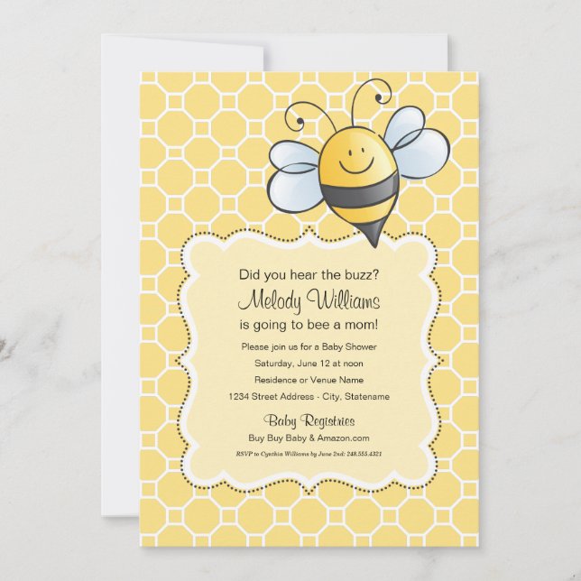 Invitation Baby shower Bumblebee jaune et noir (Devant)