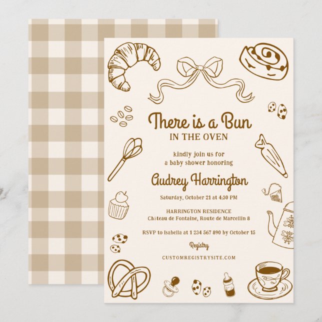 Invitation Baby Shower Bun dans le Four Dessiné à la Main (Devant / Derrière)