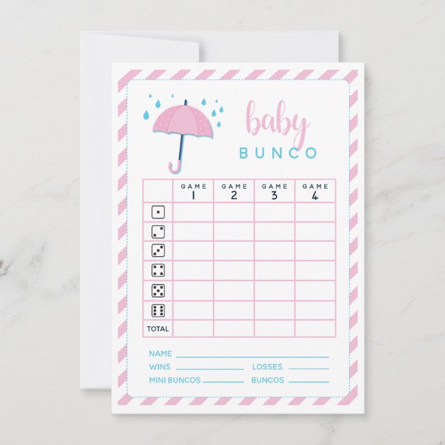 Invitation Baby shower Bunco Jeu Scorecard (Devant)