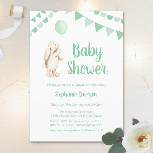 Invitation Baby shower Bunny & Balloon Vert