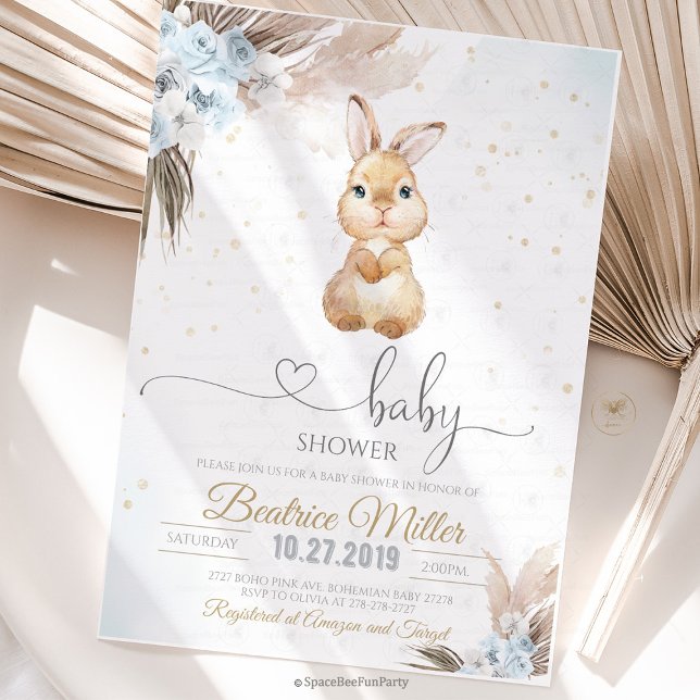 Invitation Baby shower Bunny Boho  (Bunny Boho baby shower Invitation)