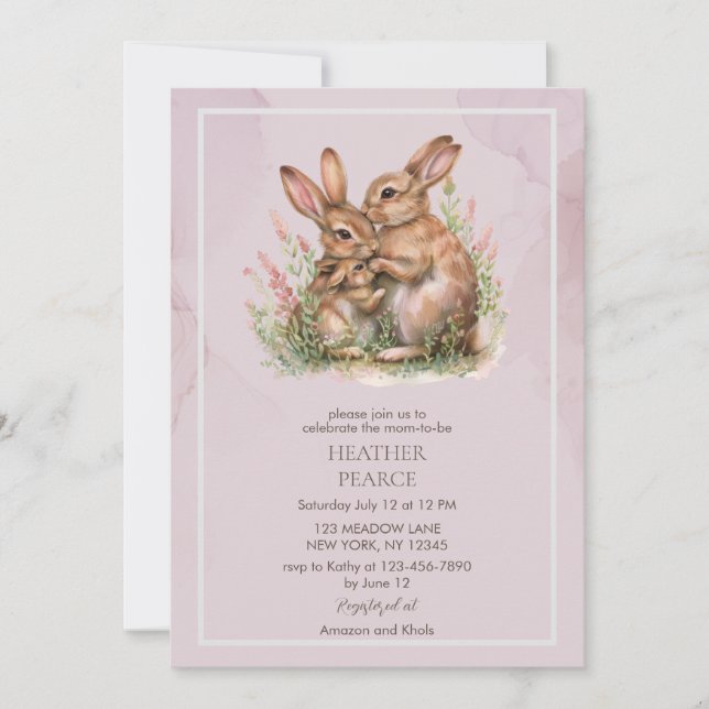 Invitation Baby shower Bunny Lilac Spring (Devant)