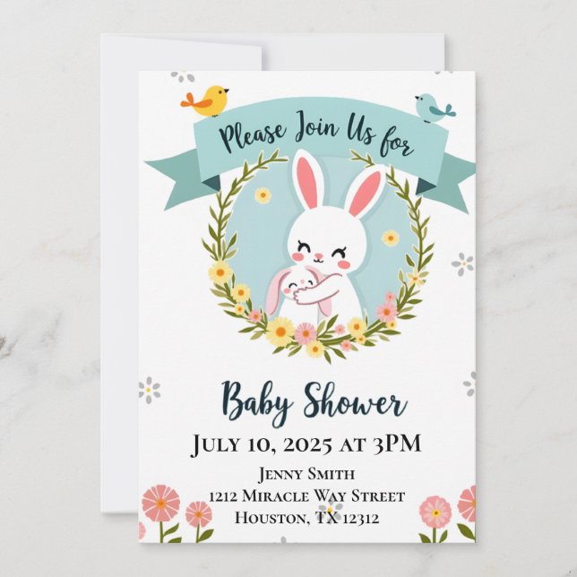 Invitation Baby shower Bunny mignon (Devant)