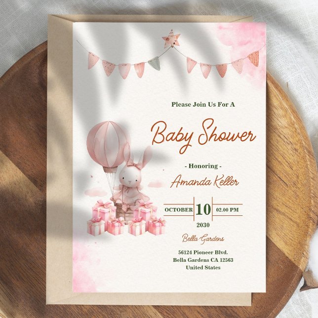 Invitation Baby shower Bunny rose (Créateur téléchargé)
