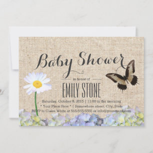 Invitation Baby shower Burlap pour papillons et fleurs de pri