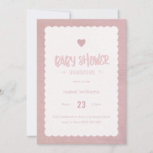 Invitation Baby shower Burlap Rose - Inverse Vide (Devant)