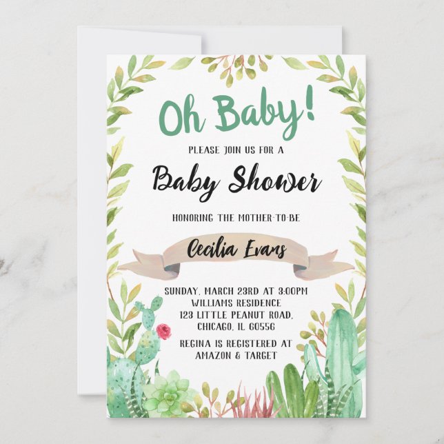Invitation Baby shower Cactus (Devant)