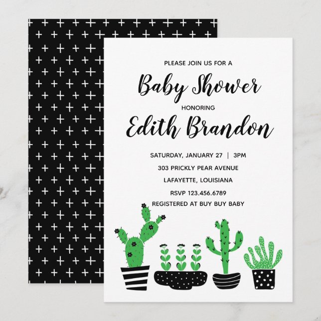 Invitation Baby shower Cactus (Devant / Derrière)