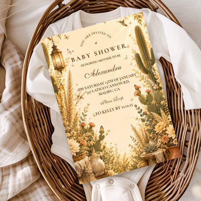 Invitation Baby Shower Cactus Boho Fantaisiste (Créateur téléchargé)