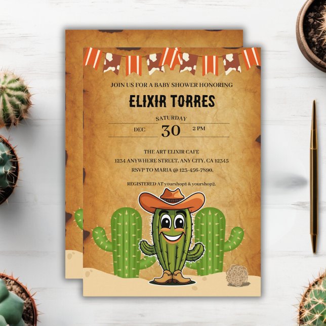 Invitation Baby shower Cactus Cowboy Little Cactie (Créateur téléchargé)