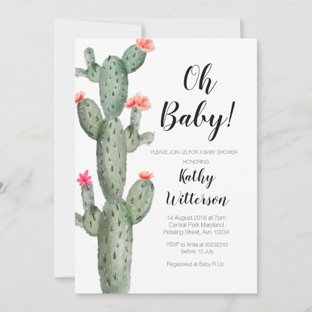 Invitation baby shower Cactus oh (Devant)