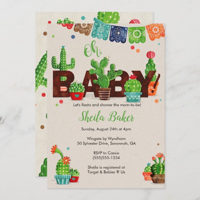 Invitation Baby shower Cactus | Thème Cactus (Devant / Derrière)