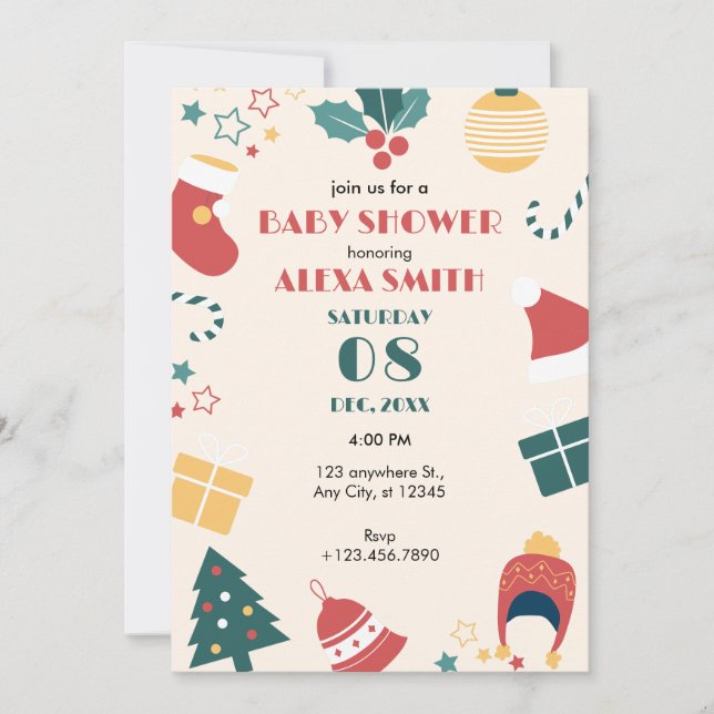 Invitation Baby shower cadeaux de Noël (Devant)