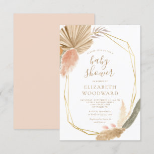 Invitation Baby Shower Cadre Doré Herbe des Pampas Bohème Chi