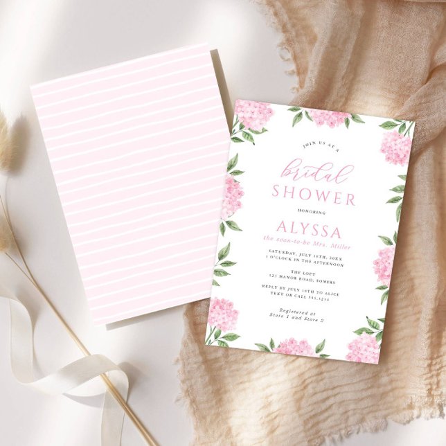 Invitation Baby Shower Cadre Hydrangea Rose (Créateur téléchargé)