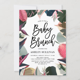 Invitation Baby shower-cadre rose Tropical Houseplants Brunch