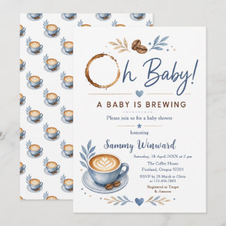 Invitation Baby Shower Café Bleu Un Bébé Est En Train De Bras