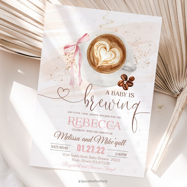 Invitation Baby shower café en préparation  nœud (Coffee Baby Shower, Baby Girl, Coffee Theme, Cute Bow, Gender Reveal, Coffee Lover, Shower Decor, Ba)