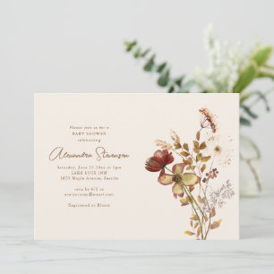 Invitation Baby Shower Calligraphié Aquarelle Fleur Sauvage d