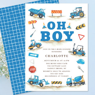 Invitation Baby shower Camion Cute Construction