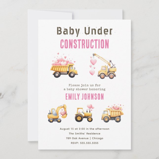 Invitation Baby shower Camion de construction mign (Devant)