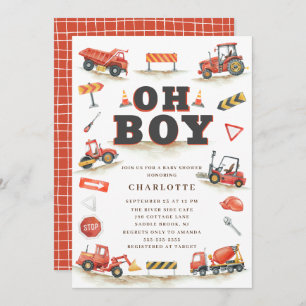 Invitation Baby shower Camion de construction Roug