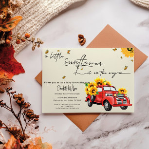 Invitation Baby Shower Camion Rouge Vintage avec Tournesols