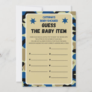 Invitation Baby shower Camo bleu - Nom modifiable, 5x7