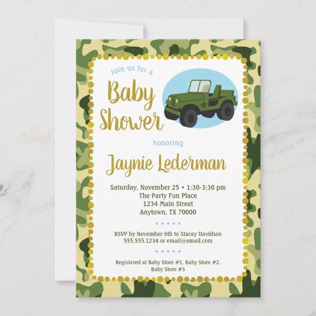 Invitation Baby shower Camo de l'armée (Devant)