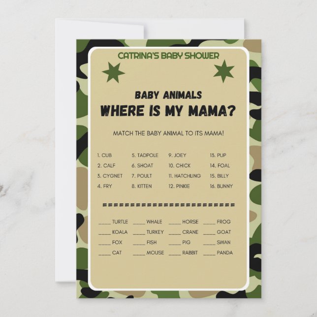 Invitation Baby shower Camo garçon - Nom modifiable, 5x7 (Devant)