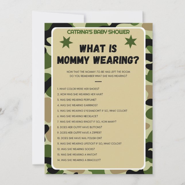 Invitation Baby shower Camo - Nom modifiable, 5x7 (Devant)